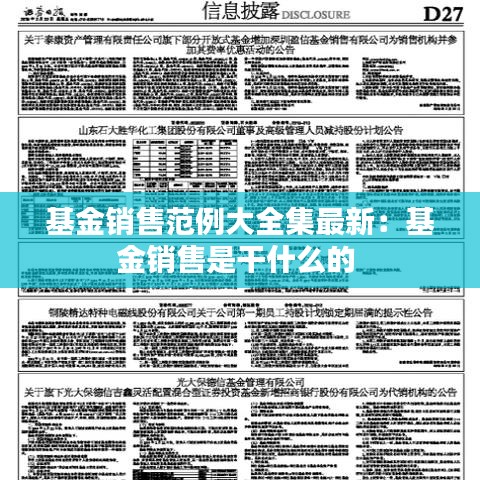 基金销售范例大全集最新:基金销售是干什么的