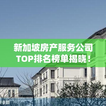 新加坡房产服务公司TOP排名榜单揭晓！