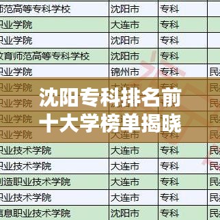 沈阳专科排名前十大学榜单揭晓!
